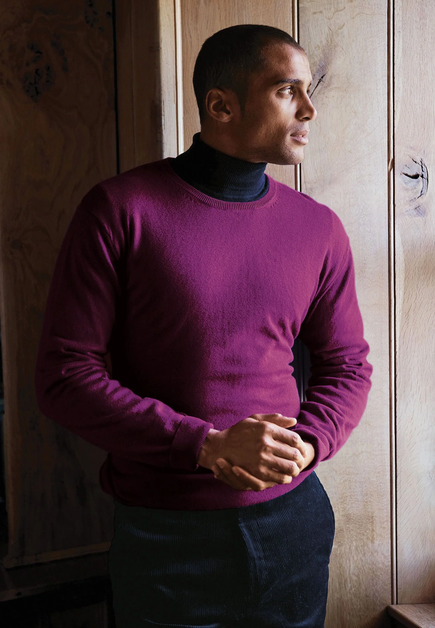 Devon Plum Cotton Merino Crew Neck Jumper - Image 2