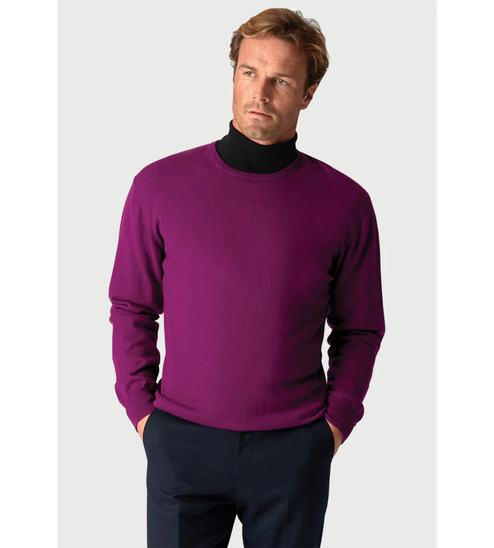 Devon Plum Cotton Merino Crew Neck Jumper - Image 4