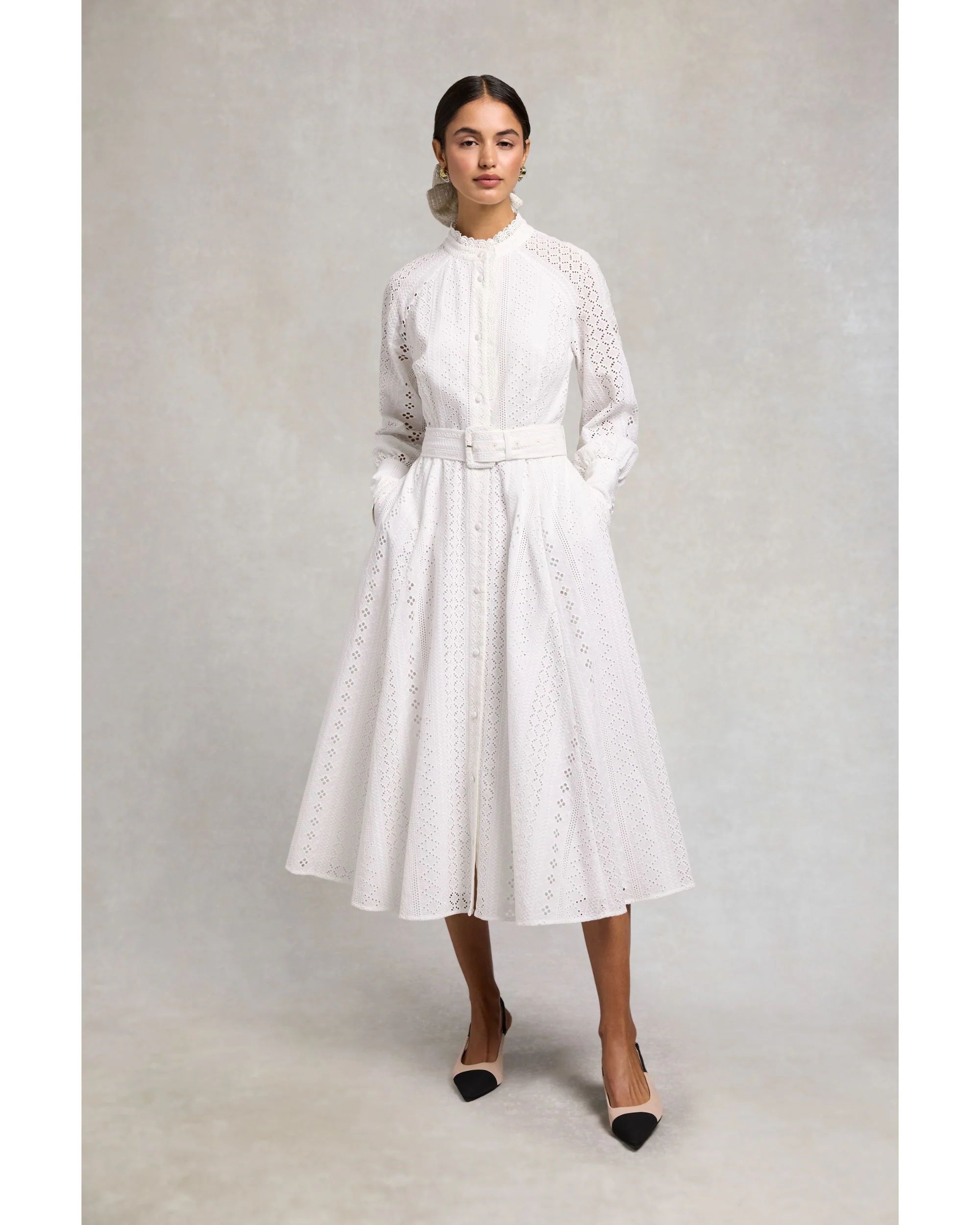 Aimee Collarless Broderie Dress