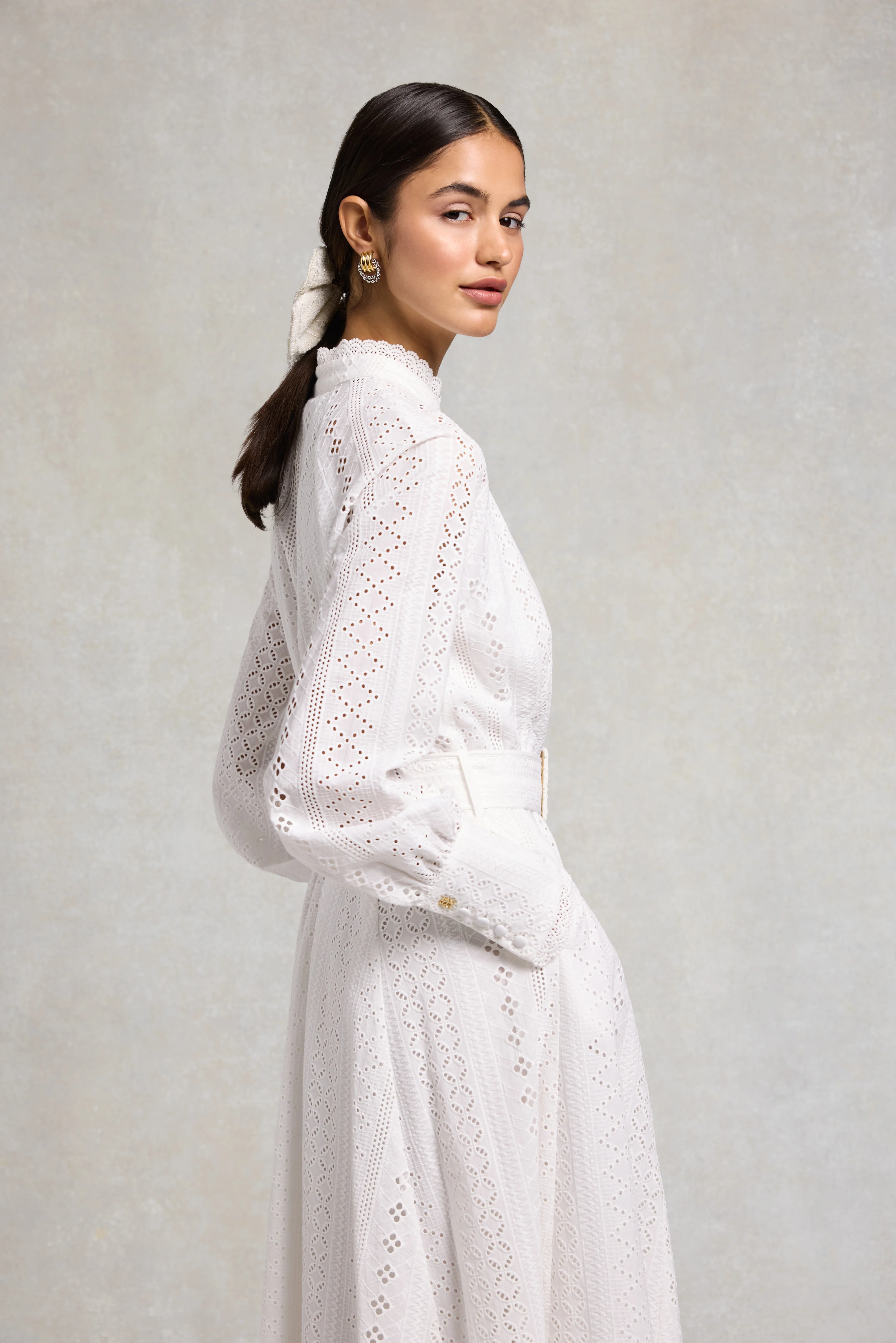 Aimee Collarless Broderie Dress - Image 2