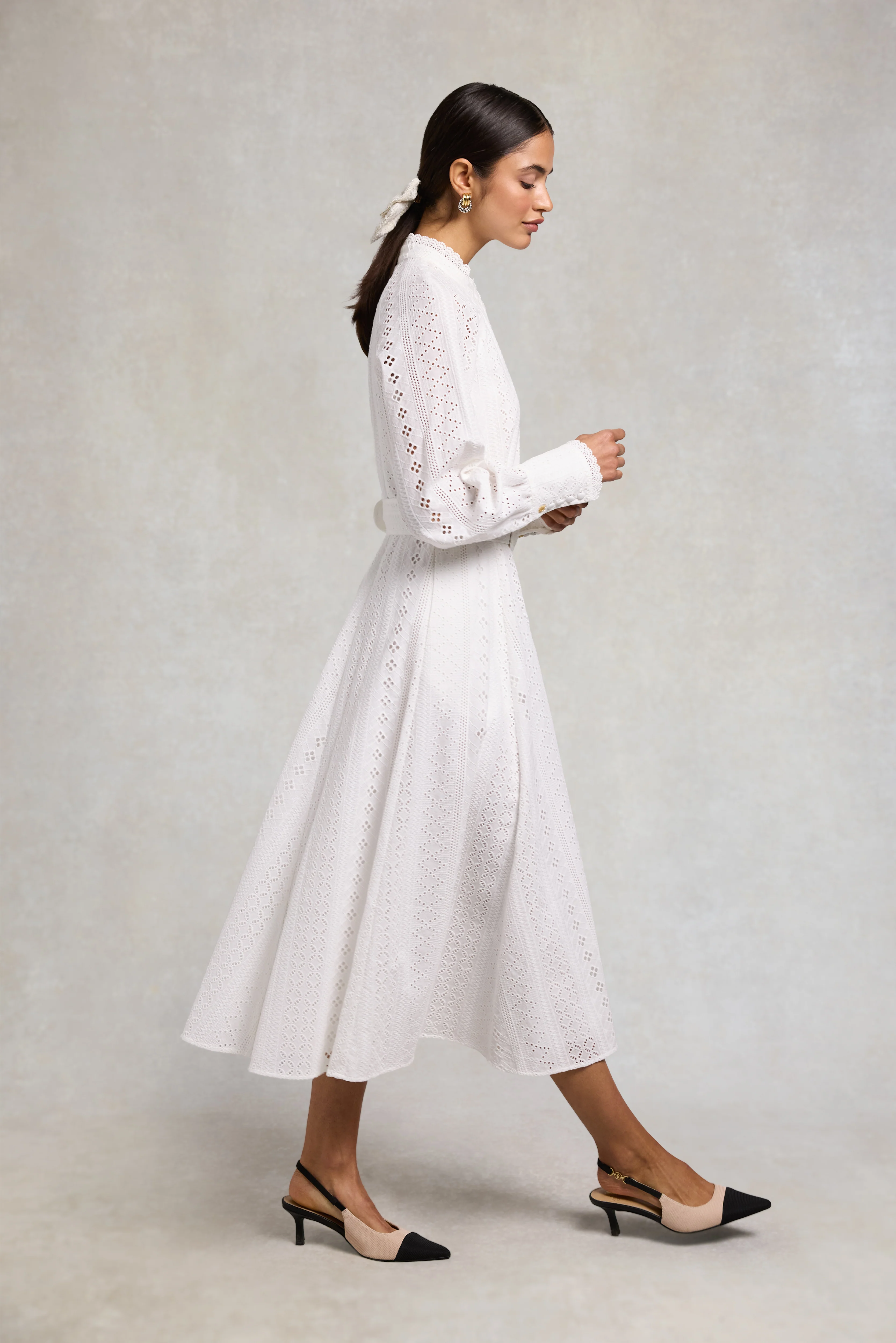 Aimee Collarless Broderie Dress - Image 3