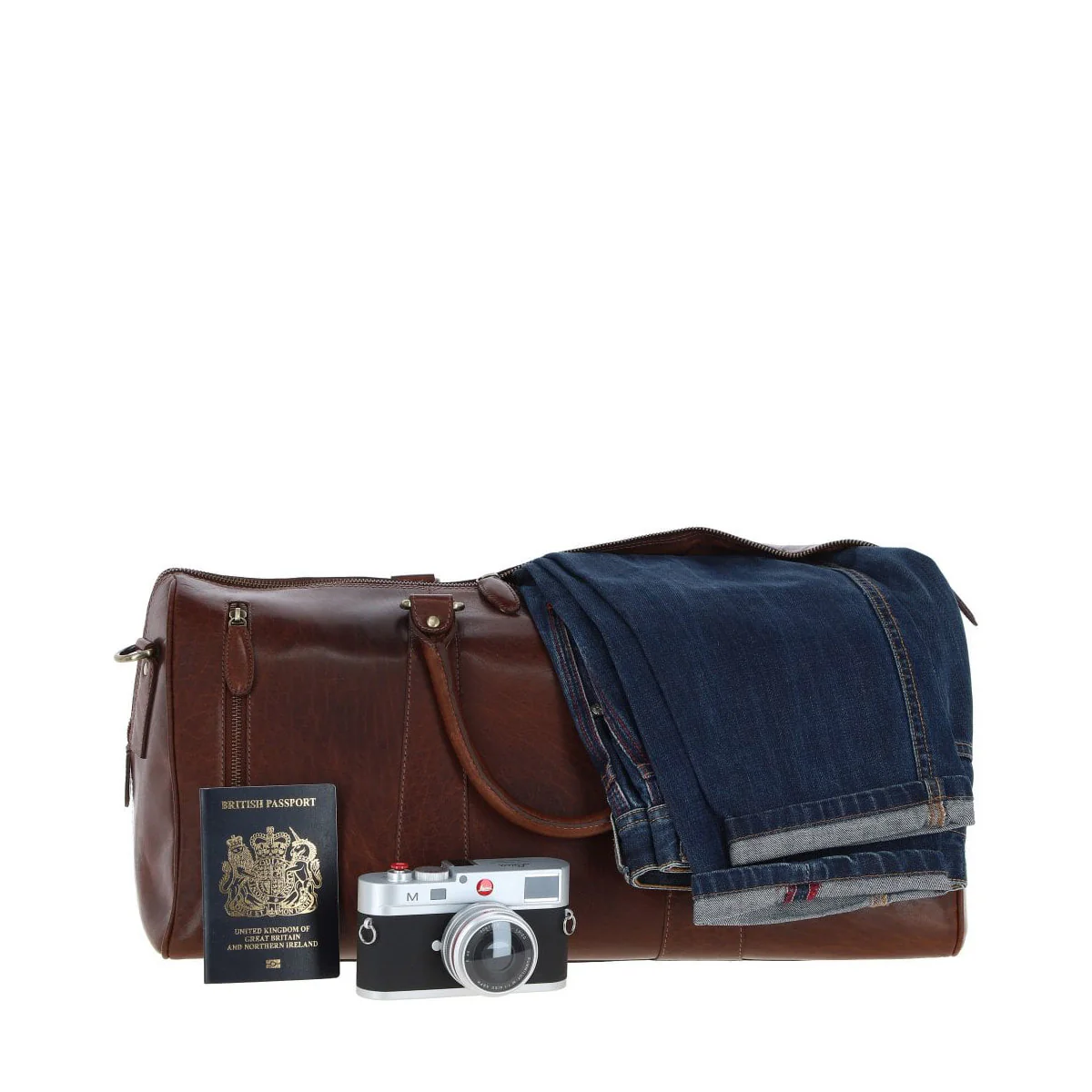 Large Leather Holdall – Chestnut Tan: T-77 - Image 3