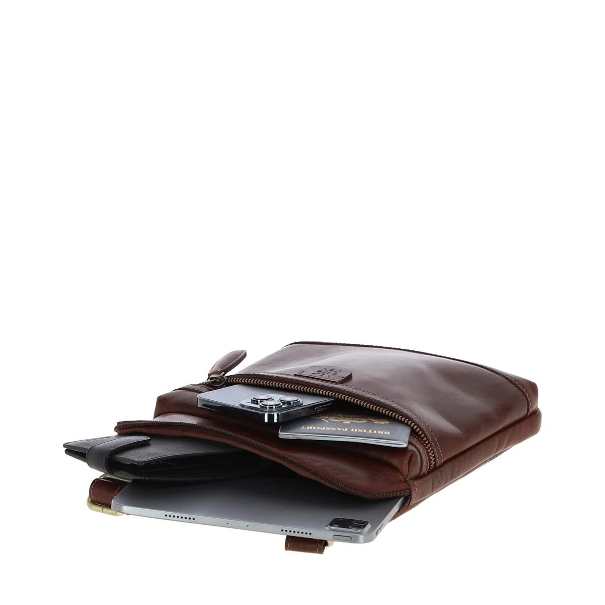 Leather Medium Flight Bag Chestnut Tan: T-71 - Image 4