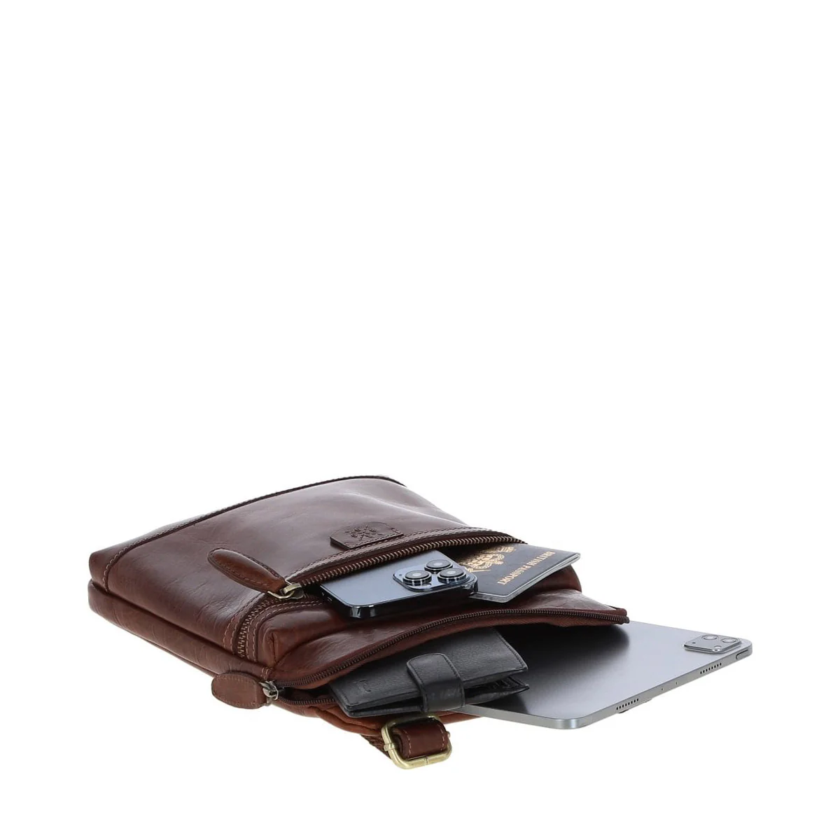 Leather Medium Flight Bag Chestnut Tan: T-71 - Image 6