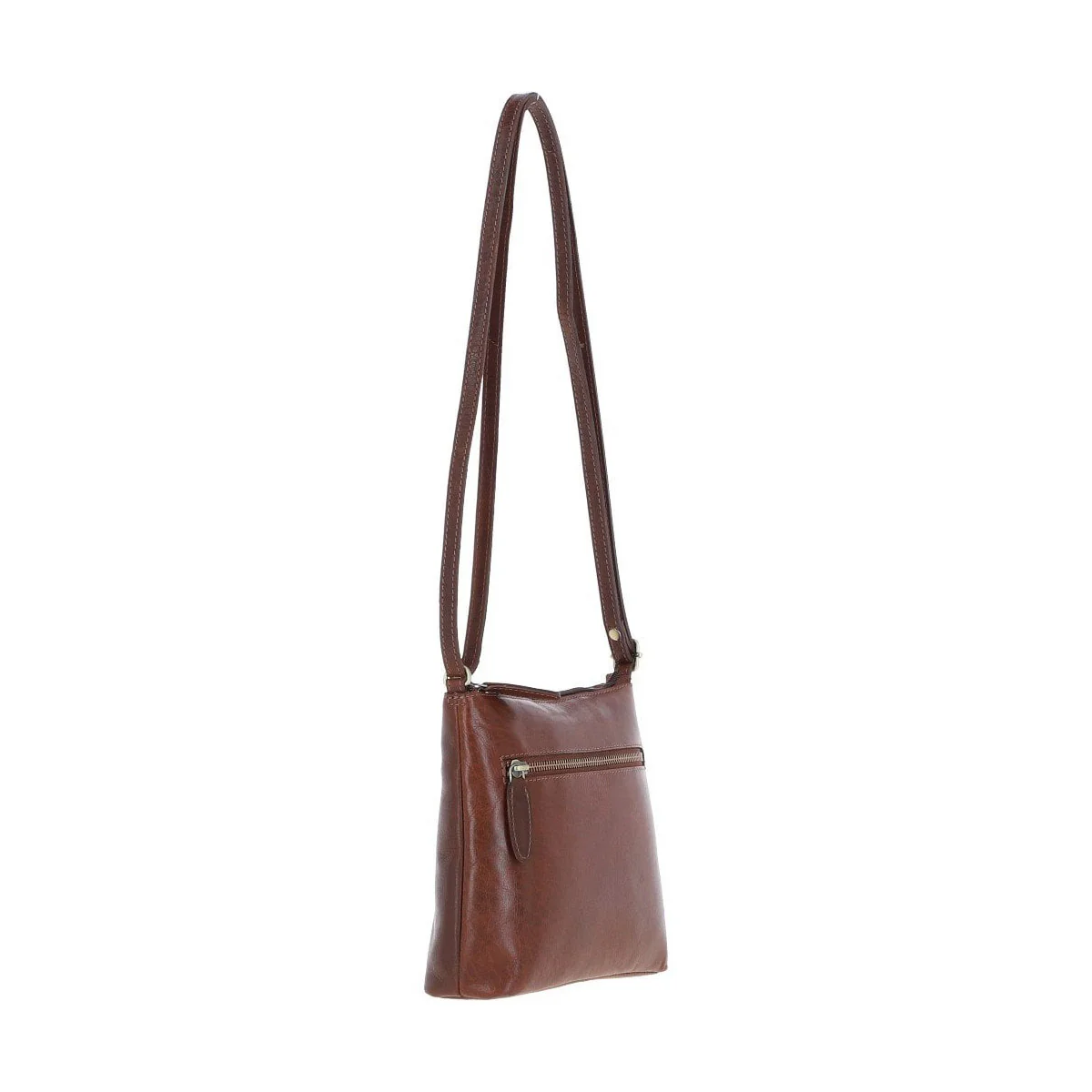 Zip Top Leather Crossbody Bag Chestnut: T-89 - Image 3
