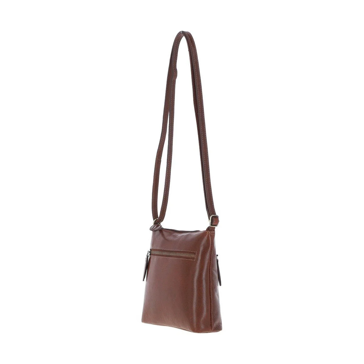 Zip Top Leather Crossbody Bag Chestnut: T-89 - Image 4