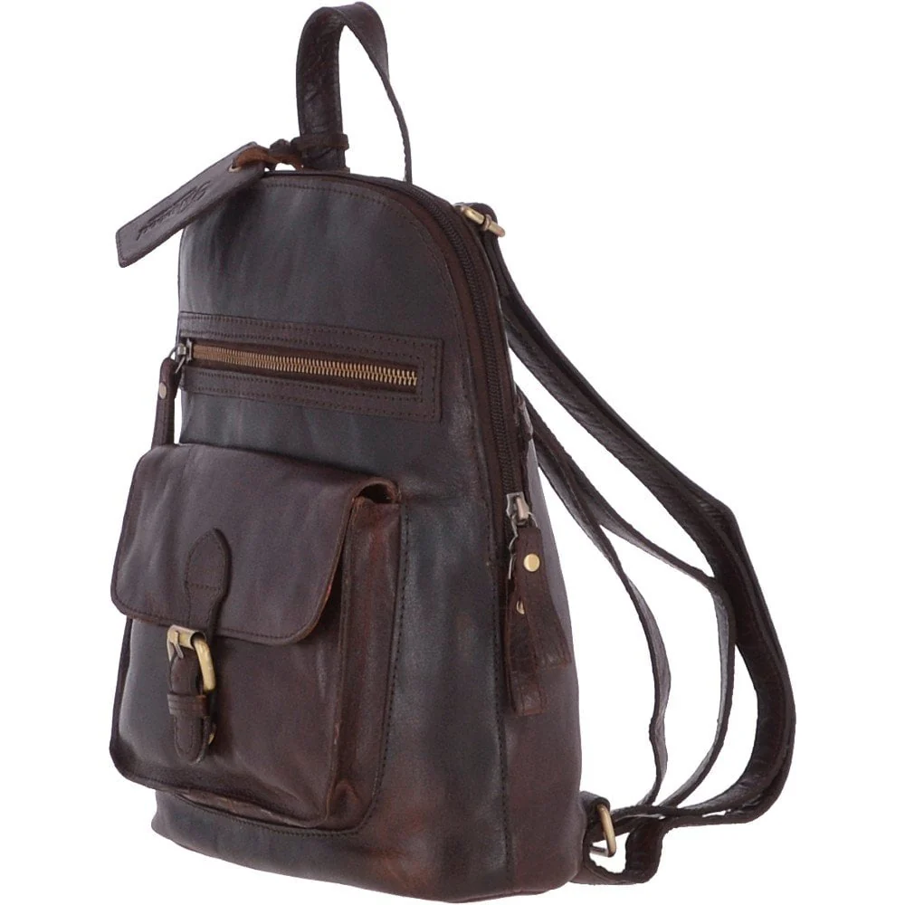 Small Vintage Leather Backpack Brandy – G25 - Image 4