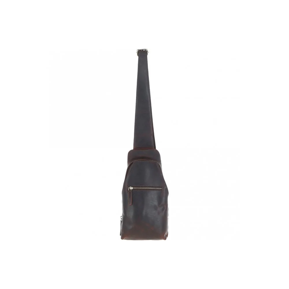 Three Pocket Leather Sling Bag Brown : K-43 - Image 2