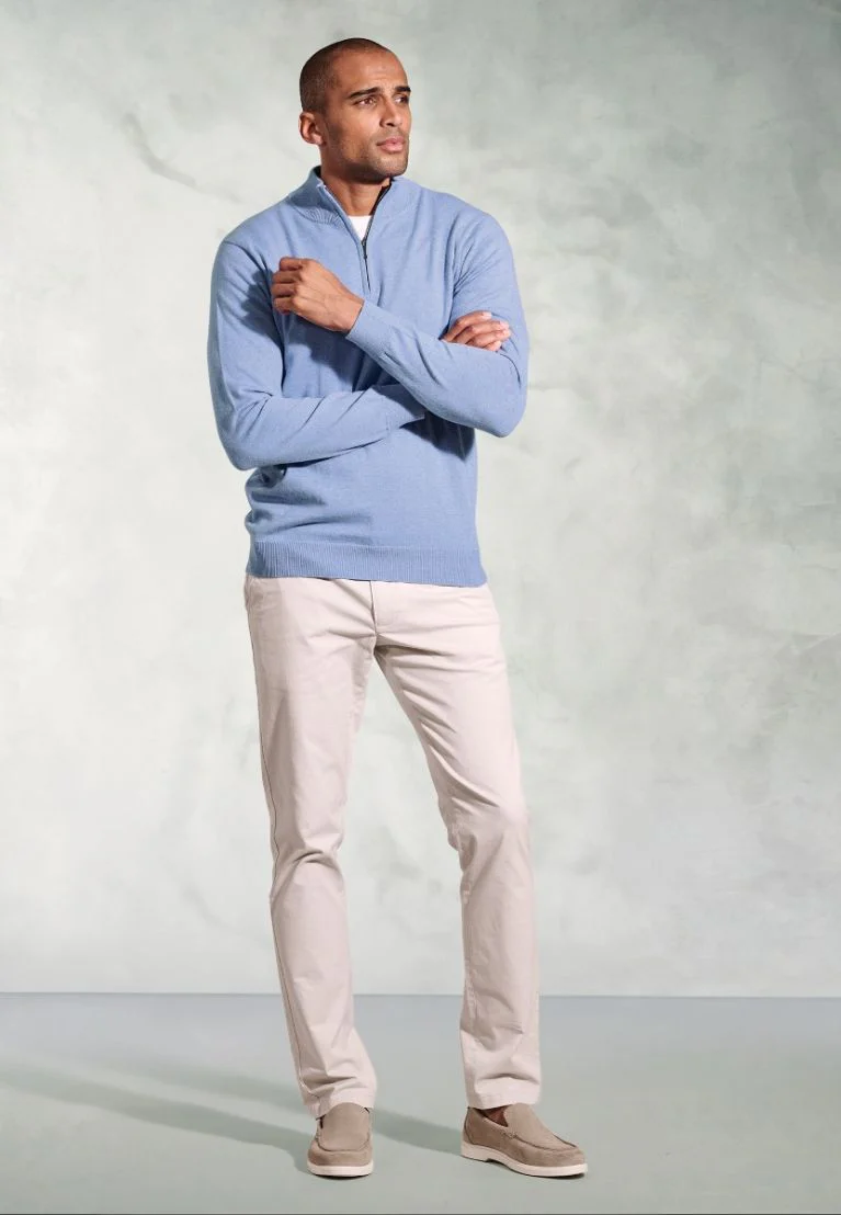 Copenhagen Sky Blue Cotton Merino Zip Neck Jumper - Image 2