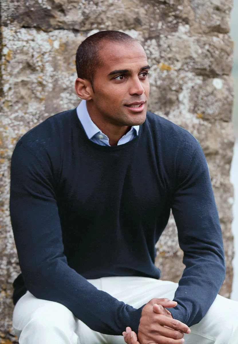 Devon Navy Cotton Merino Crew Neck Jumper - Image 3