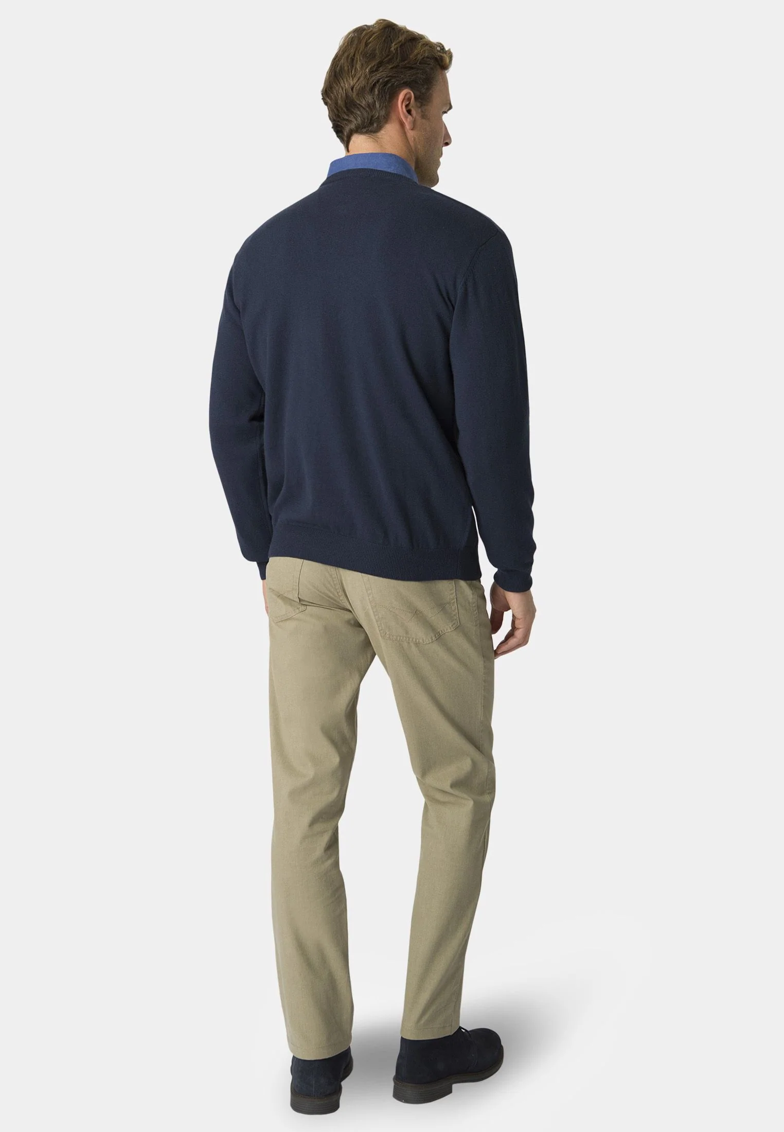 Devon Navy Cotton Merino Crew Neck Jumper - Image 4