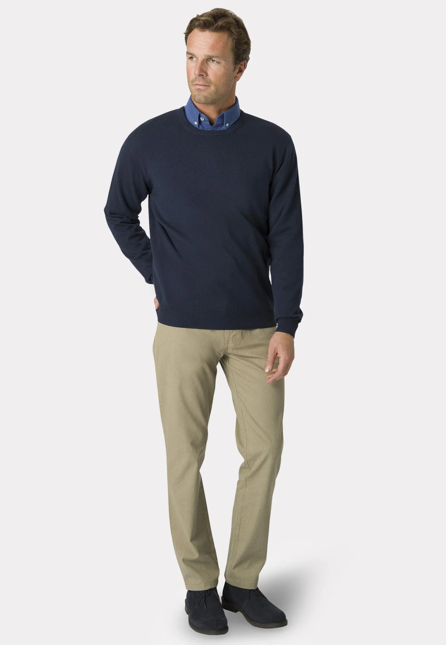 Devon Navy Cotton Merino Crew Neck Jumper - Image 5