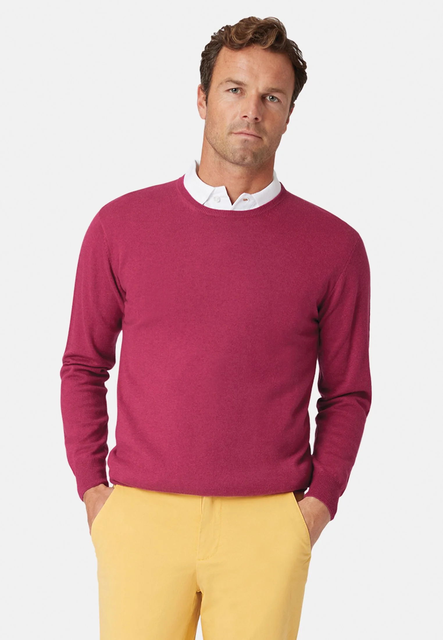 Devon Raspberry Cotton Merino Crew Neck Jumper - Image 2