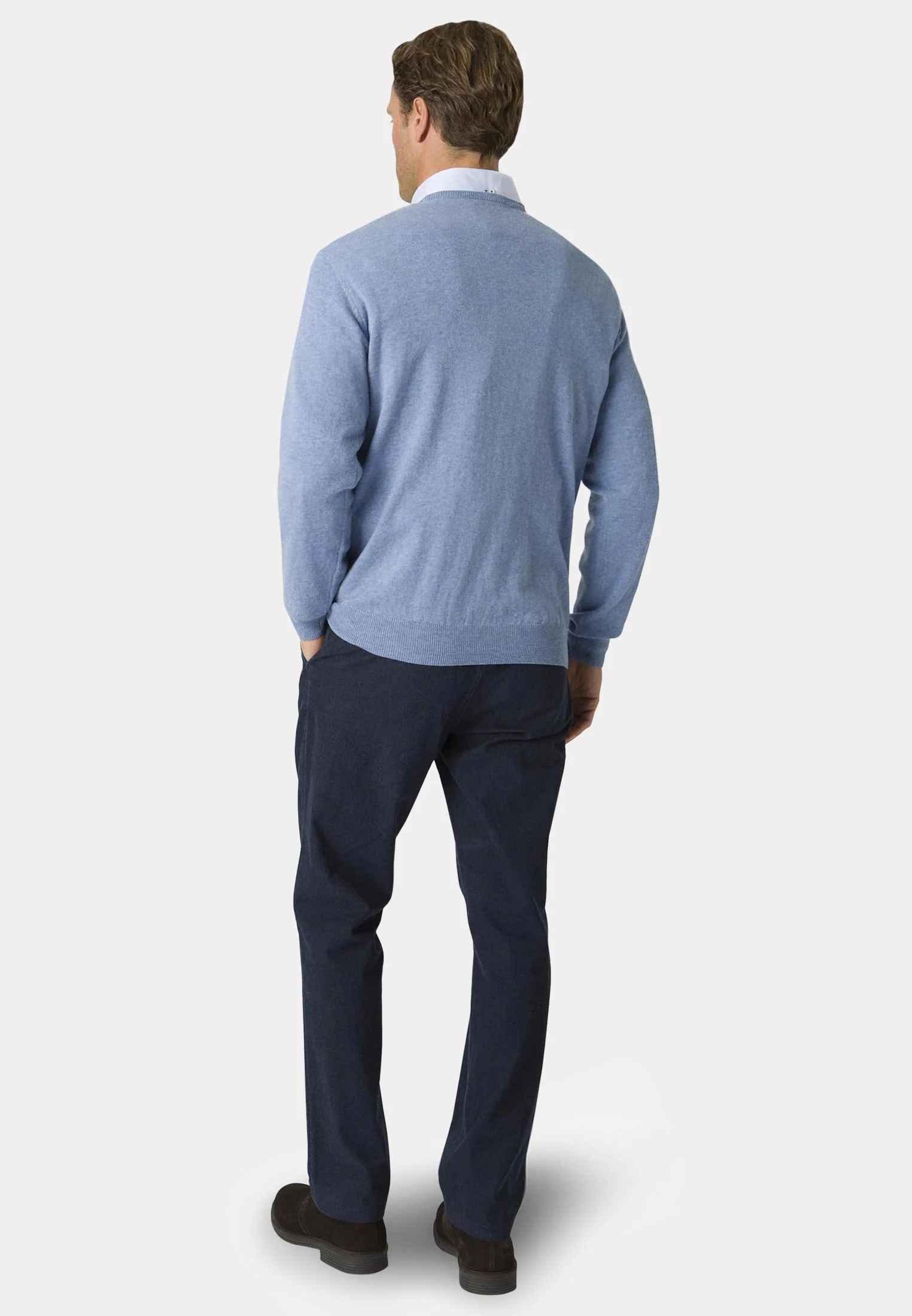 Devon Sky Blue Cotton Merino Crew Neck Jumper - Image 3