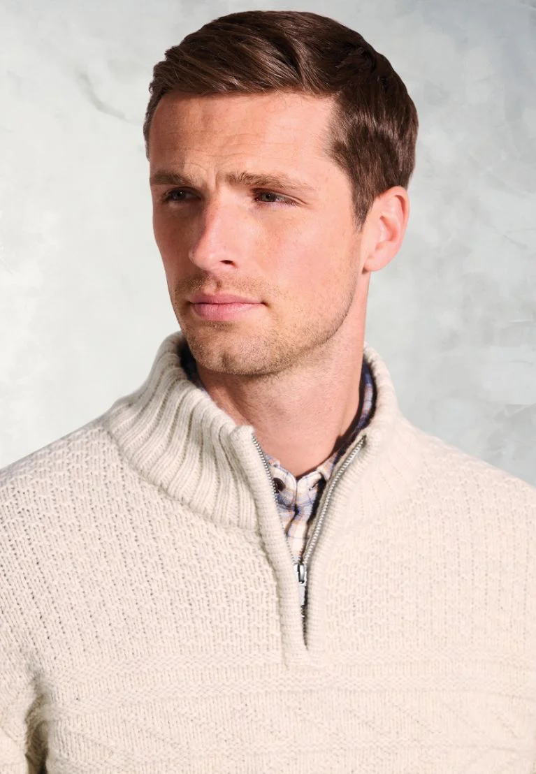 Eton Ecru Textured Lambswool Zip Neck Jumper - Image 5