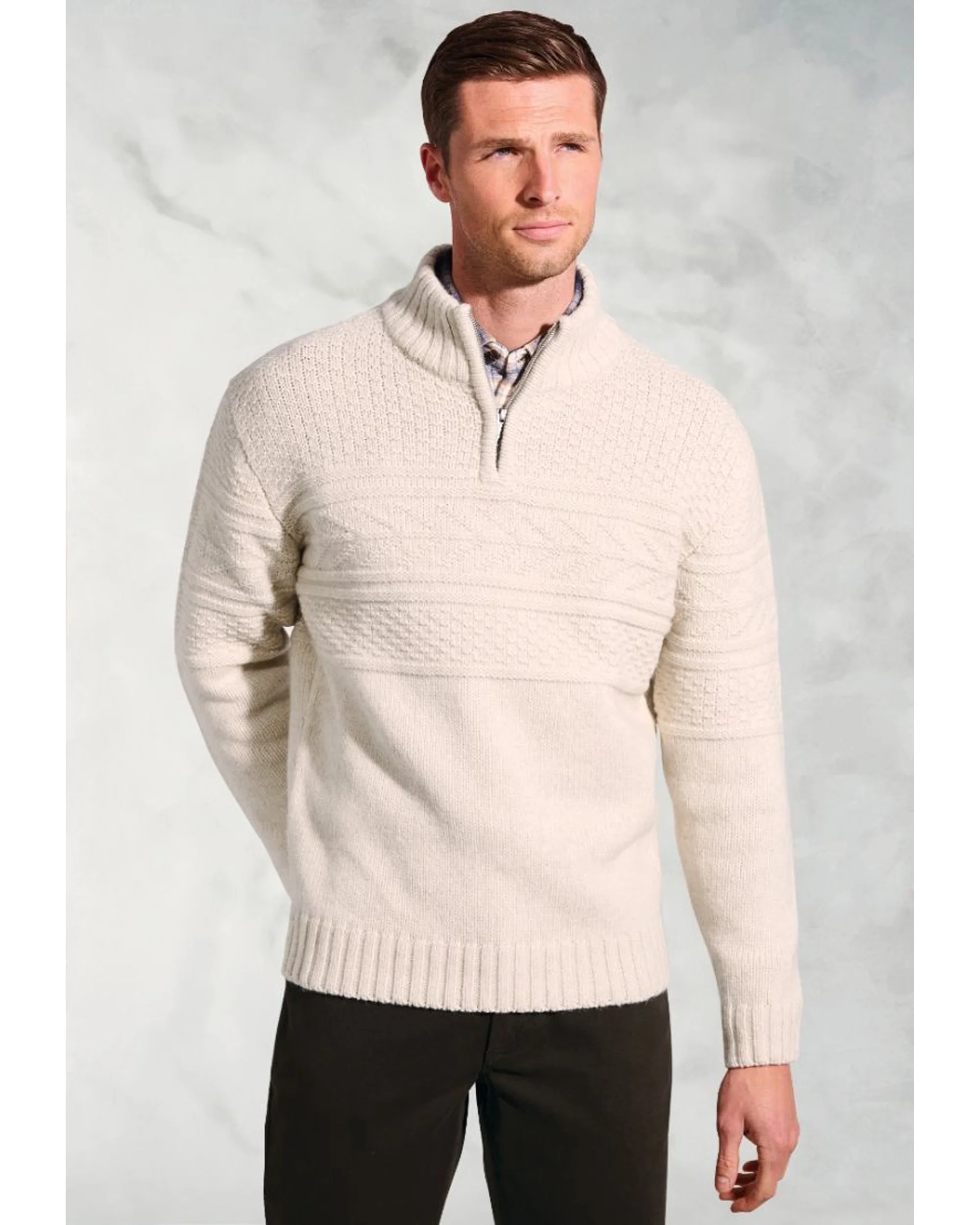 Eton Ecru Textured Lambswool Zip Neck Jumper - Image 7