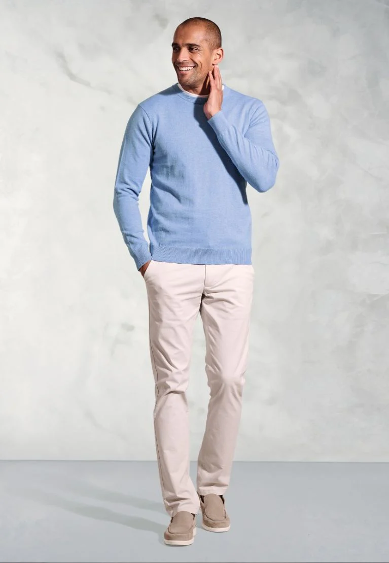 London Sky Blue Cotton Merino Crew Neck Jumper - Image 4