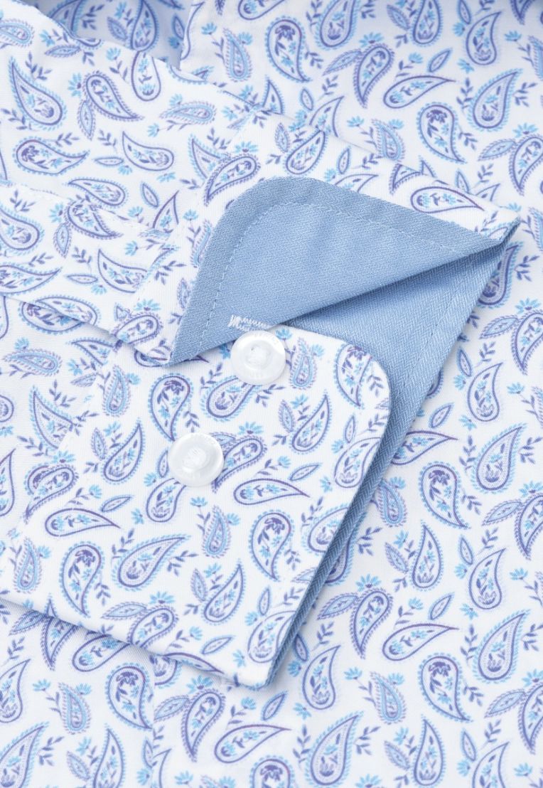 Regular Fit Blue Paisley Stretch Cotton Shirt - Image 2