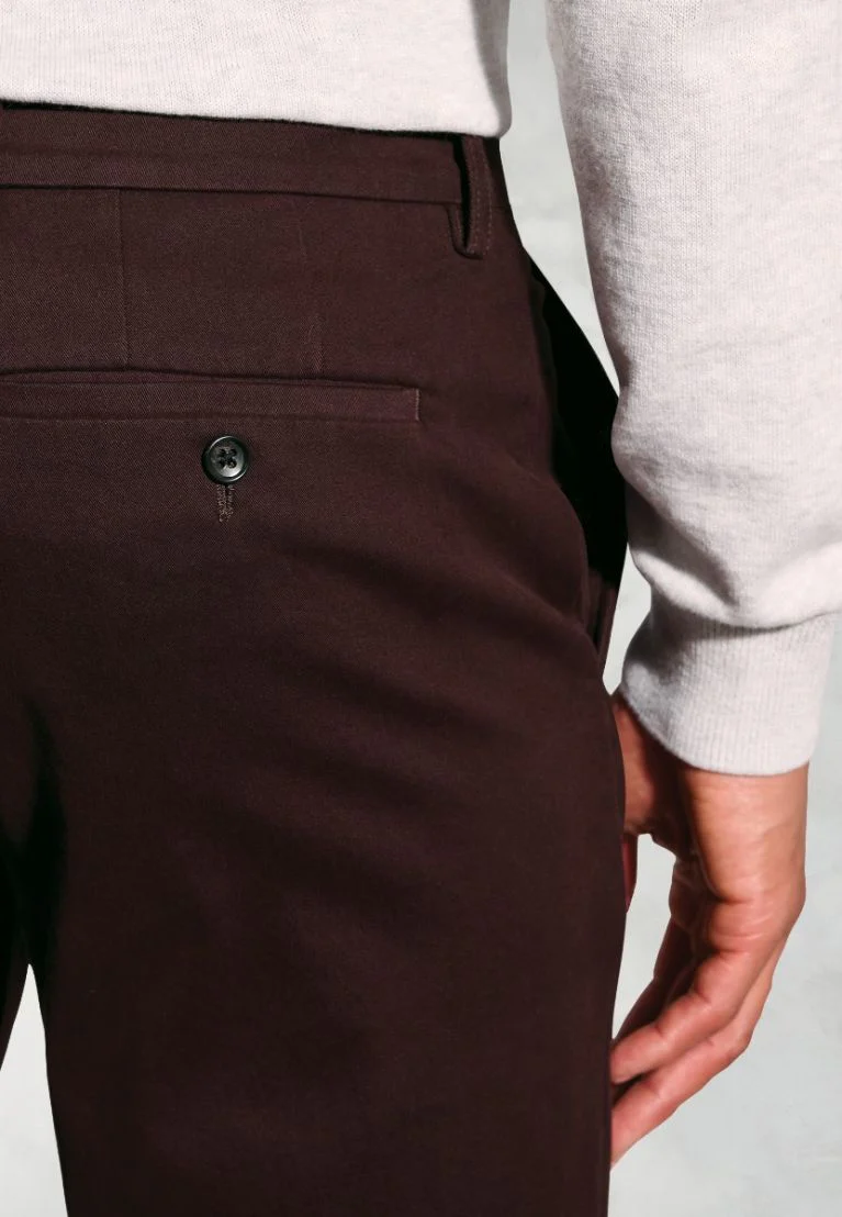 Regular Fit Bolt Burgundy Italian Fine Twill Stretch Cotton Chinos - Image 2