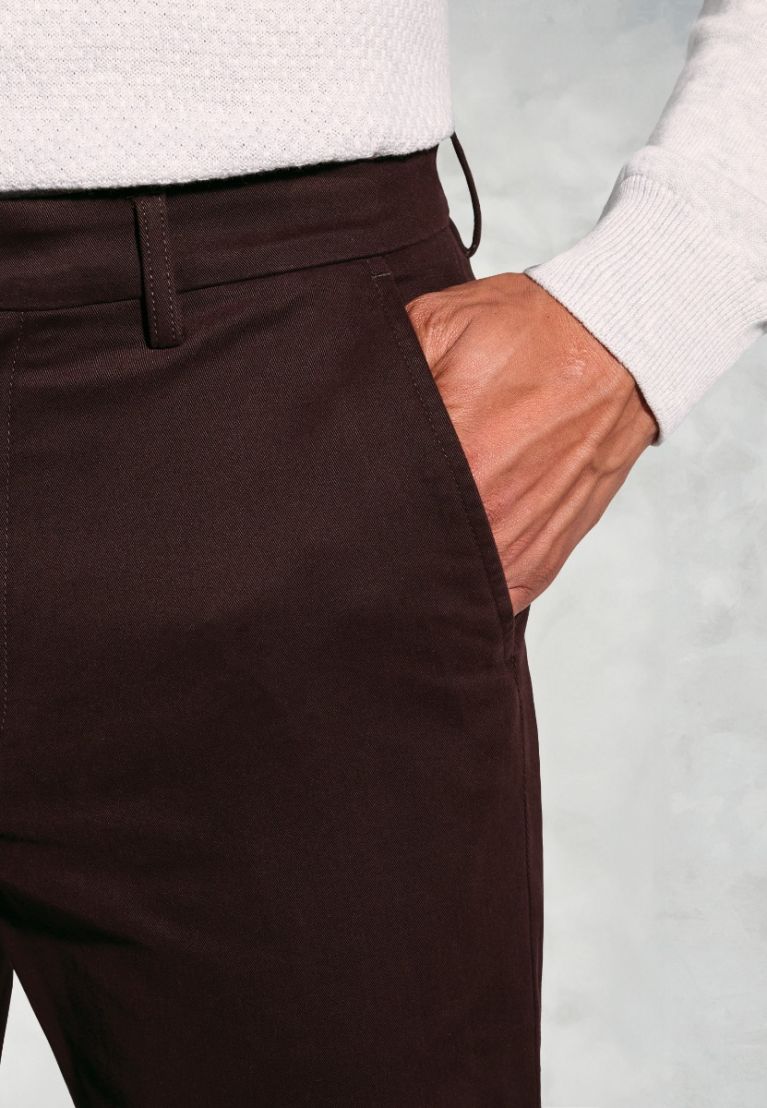 Regular Fit Bolt Burgundy Italian Fine Twill Stretch Cotton Chinos - Image 3