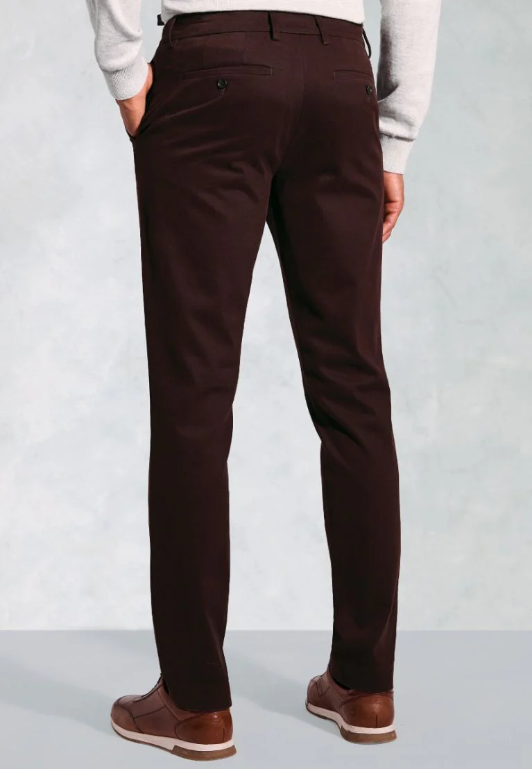 Regular Fit Bolt Burgundy Italian Fine Twill Stretch Cotton Chinos - Image 4
