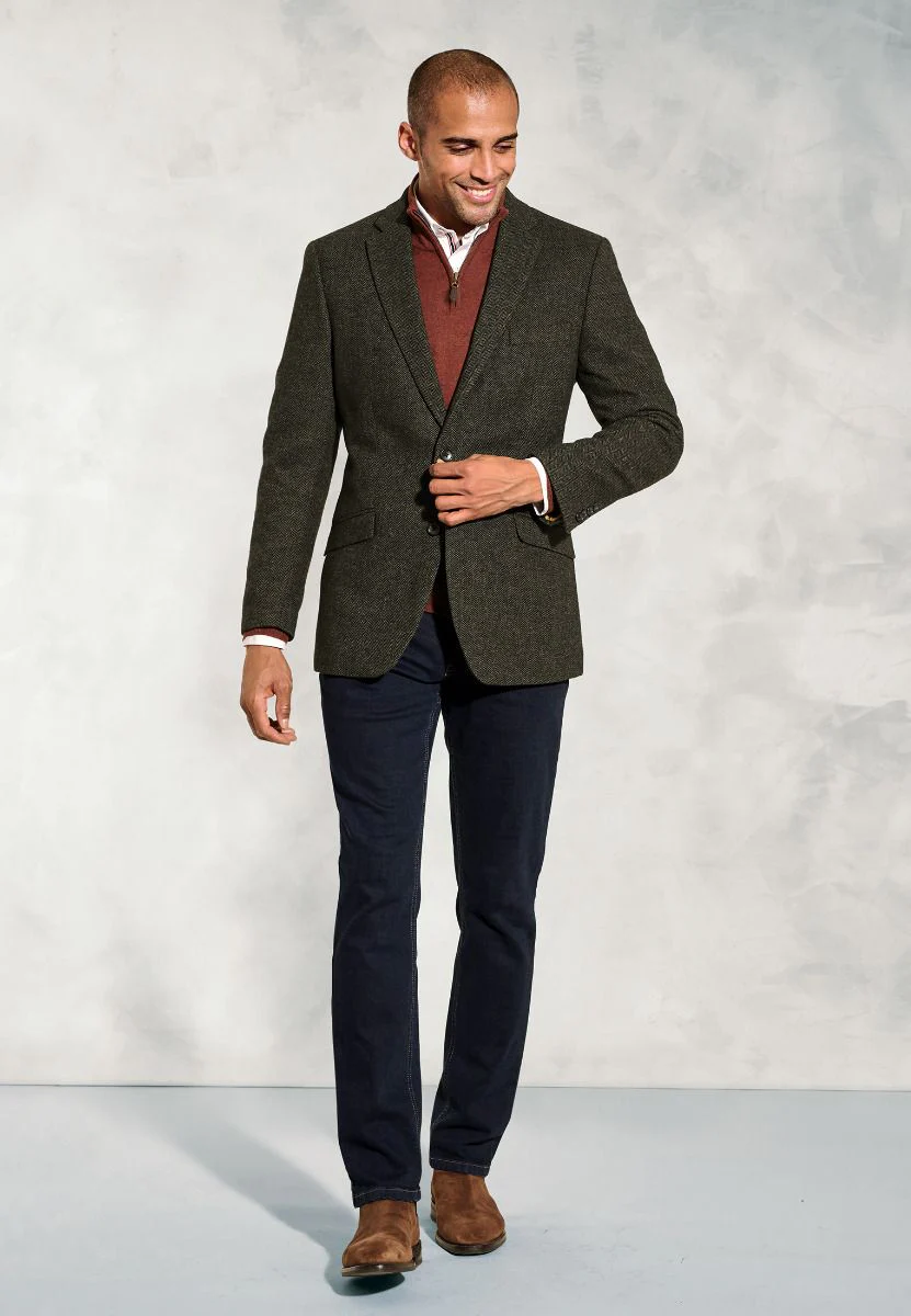Regular Fit Dee Olive Herringbone Wool Blend Jacket - Image 2