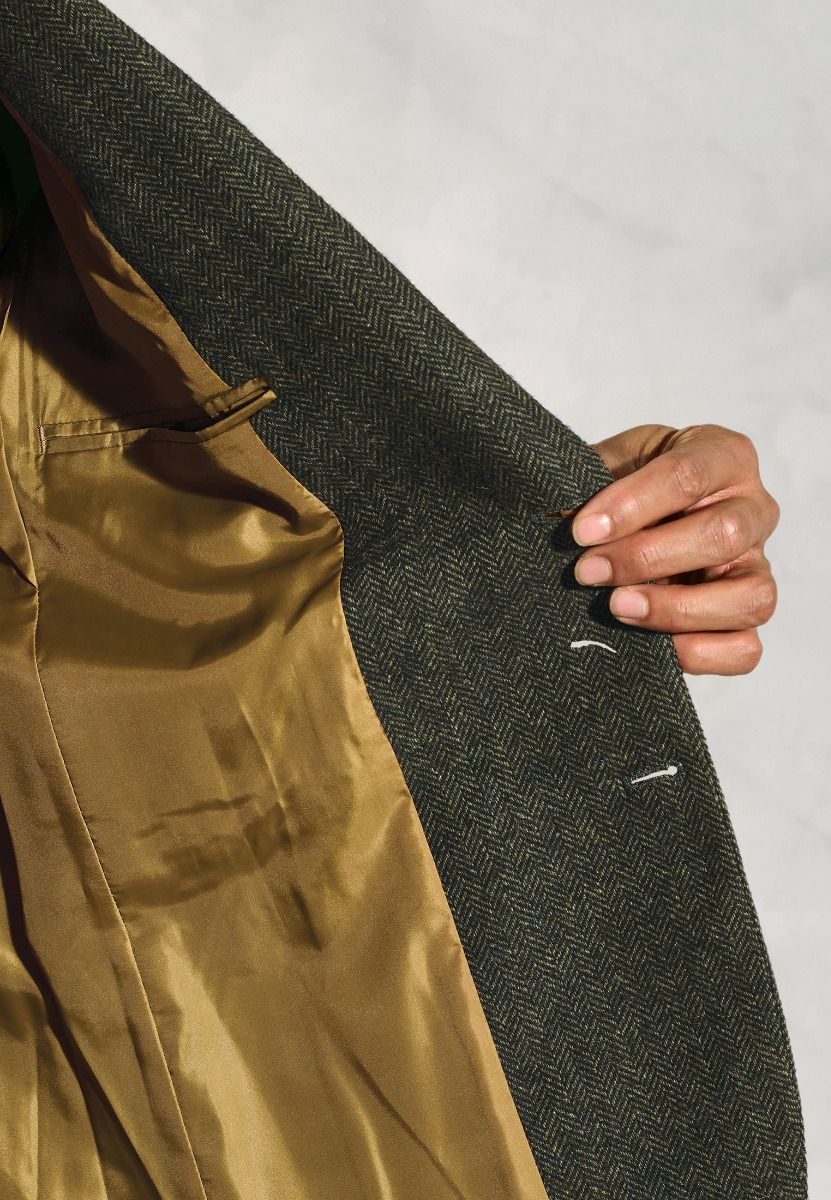 Regular Fit Dee Olive Herringbone Wool Blend Jacket - Image 3