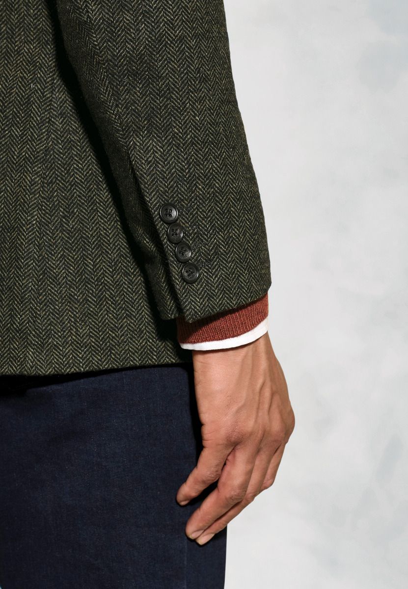Regular Fit Dee Olive Herringbone Wool Blend Jacket - Image 4