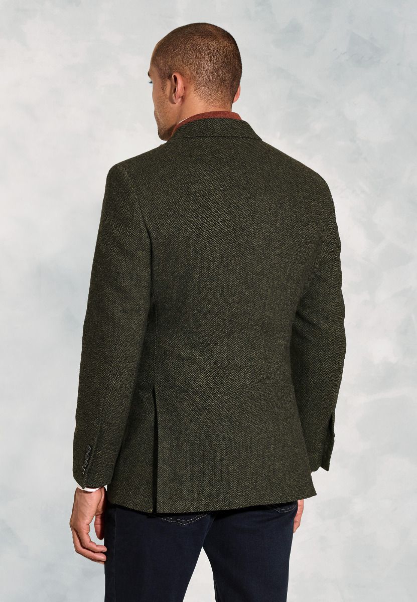 Regular Fit Dee Olive Herringbone Wool Blend Jacket - Image 5