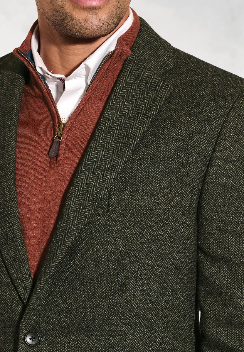 Regular Fit Dee Olive Herringbone Wool Blend Jacket - Image 6