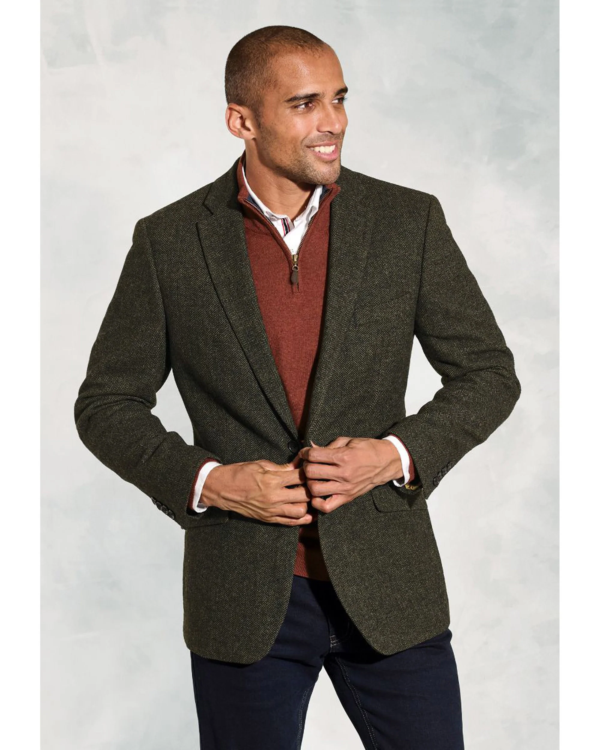 Regular Fit Dee Olive Herringbone Wool Blend Jacket - Image 8