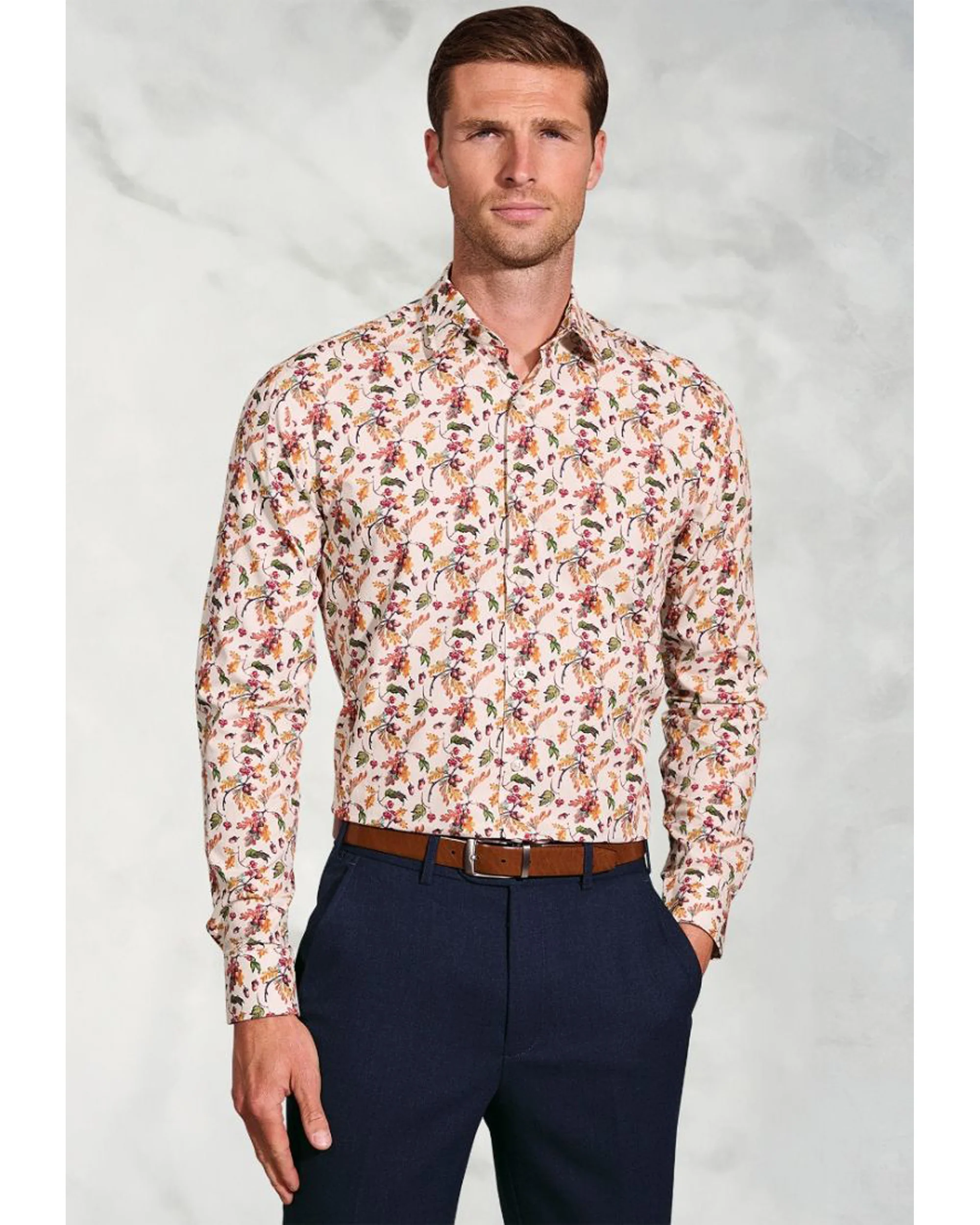 Regular Fit Ecru Acorn Print Cotton Shirt - Image 2