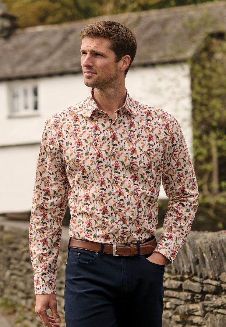 Regular Fit Ecru Acorn Print Cotton Shirt - Image 7