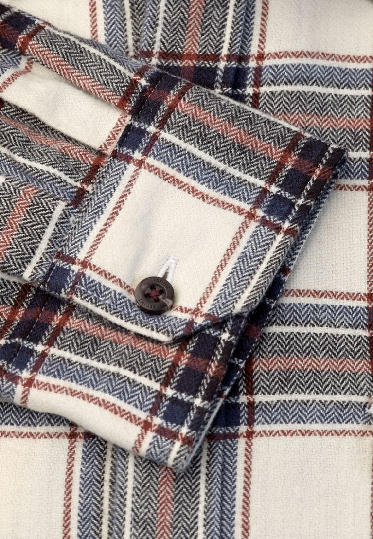 Regular Fit Ecru Herringbone Check Brushed Cotton Shirt - Image 6
