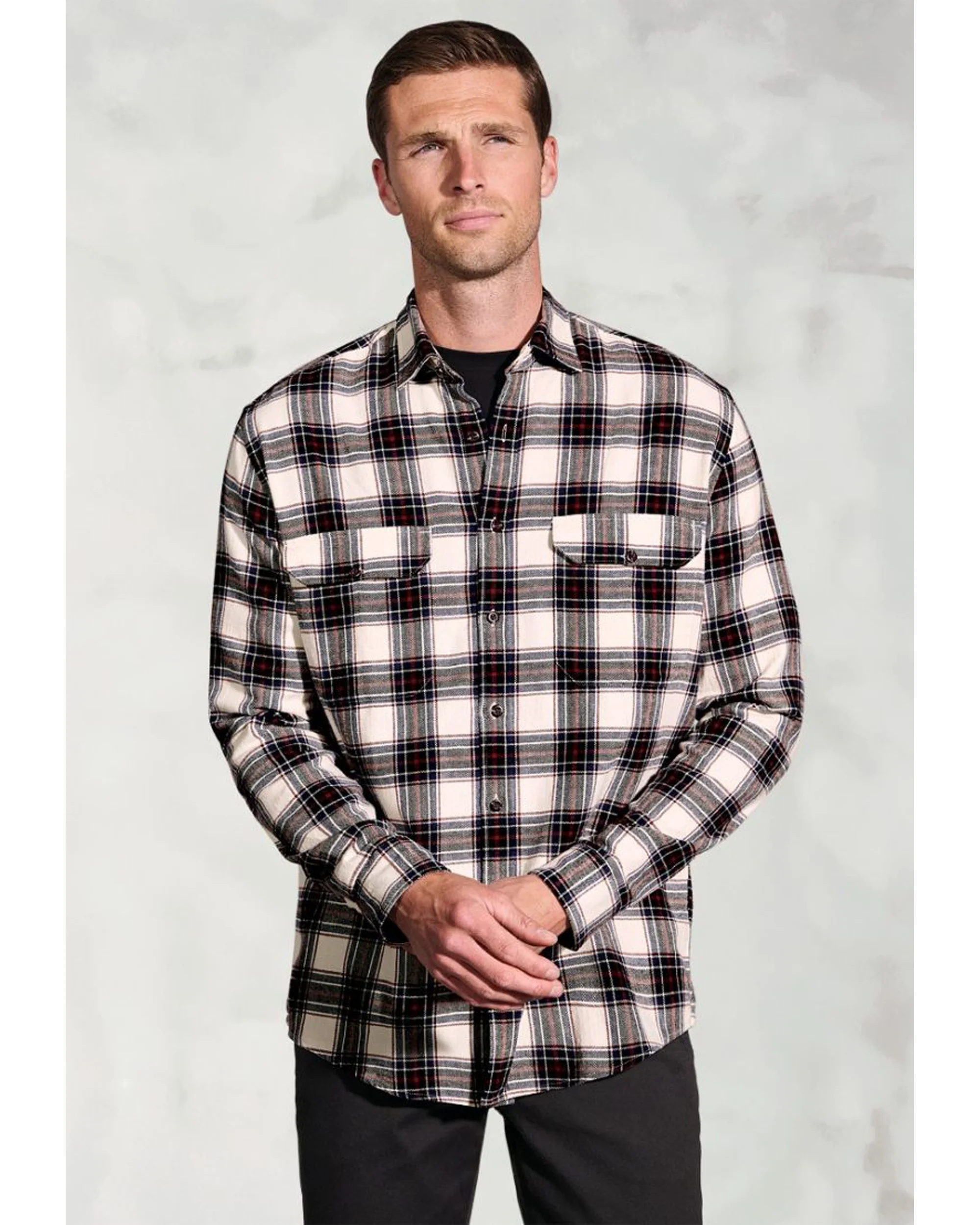 Regular Fit Ecru Herringbone Check Brushed Cotton Shirt - Image 7
