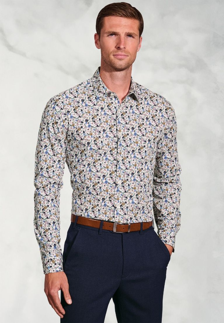 Regular Fit Ecru Nutcracker Print Cotton Shirt - Image 6