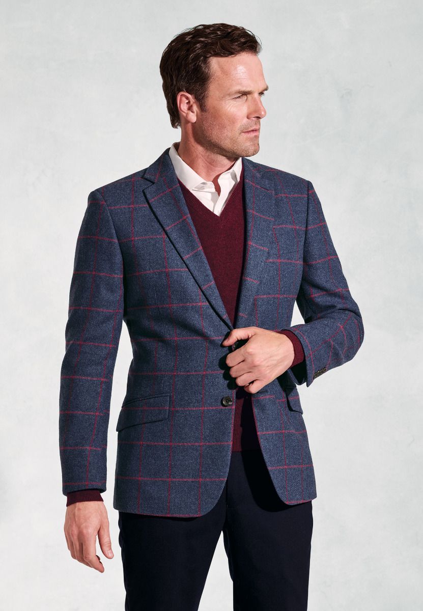 Regular Fit Edlingham Blue Check Wool Blend Jacket - Image 2