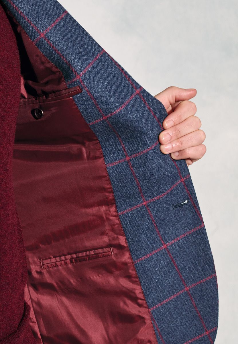Regular Fit Edlingham Blue Check Wool Blend Jacket - Image 3