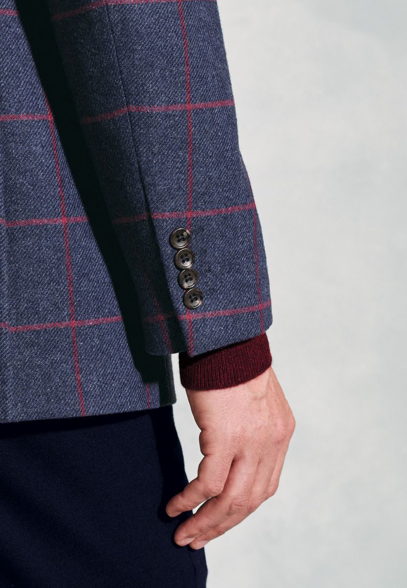 Regular Fit Edlingham Blue Check Wool Blend Jacket - Image 4