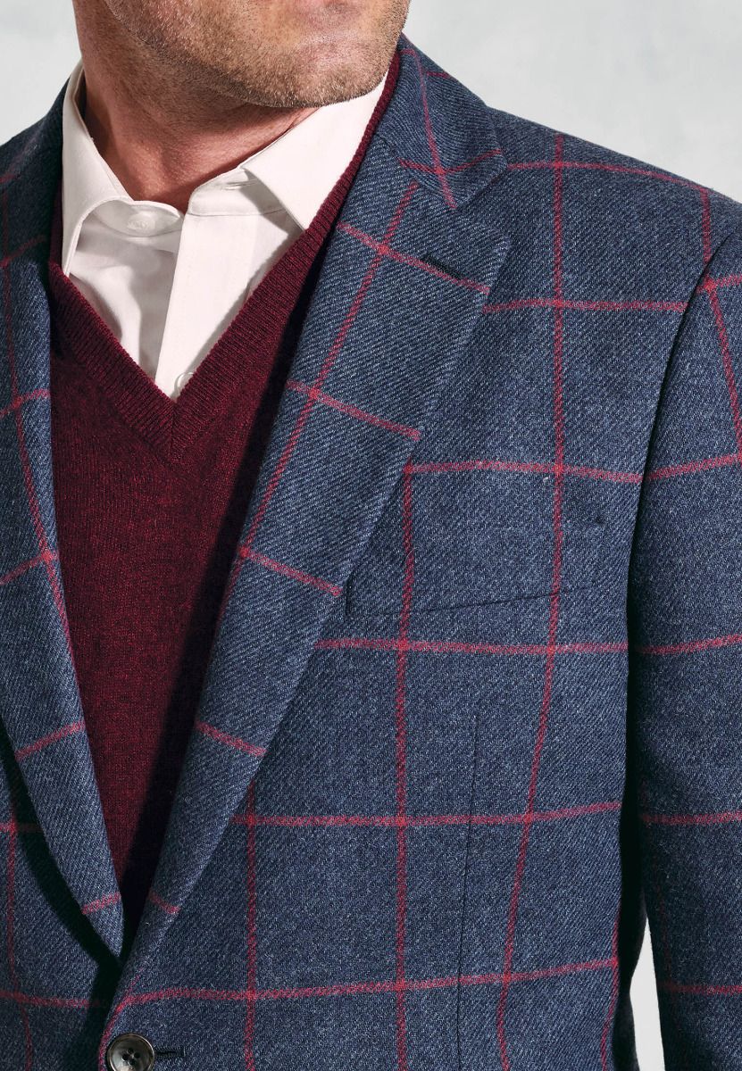 Regular Fit Edlingham Blue Check Wool Blend Jacket - Image 6