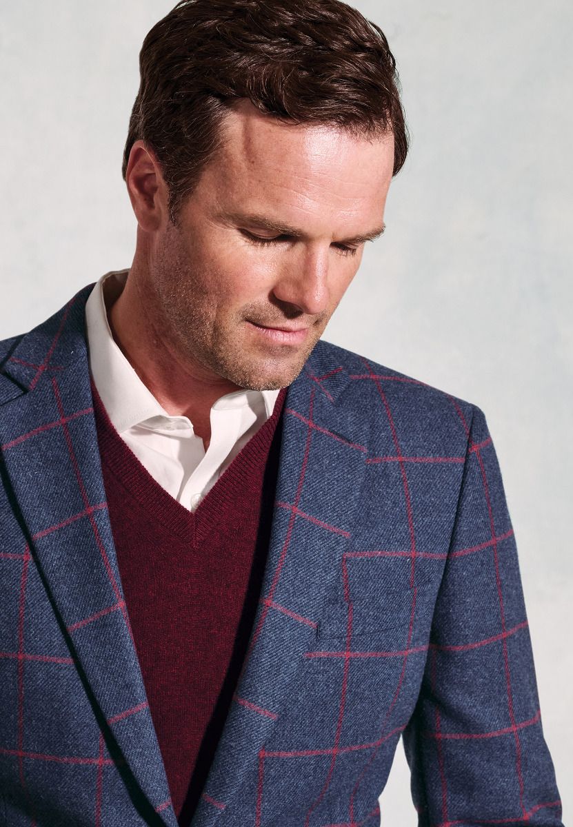 Regular Fit Edlingham Blue Check Wool Blend Jacket - Image 7