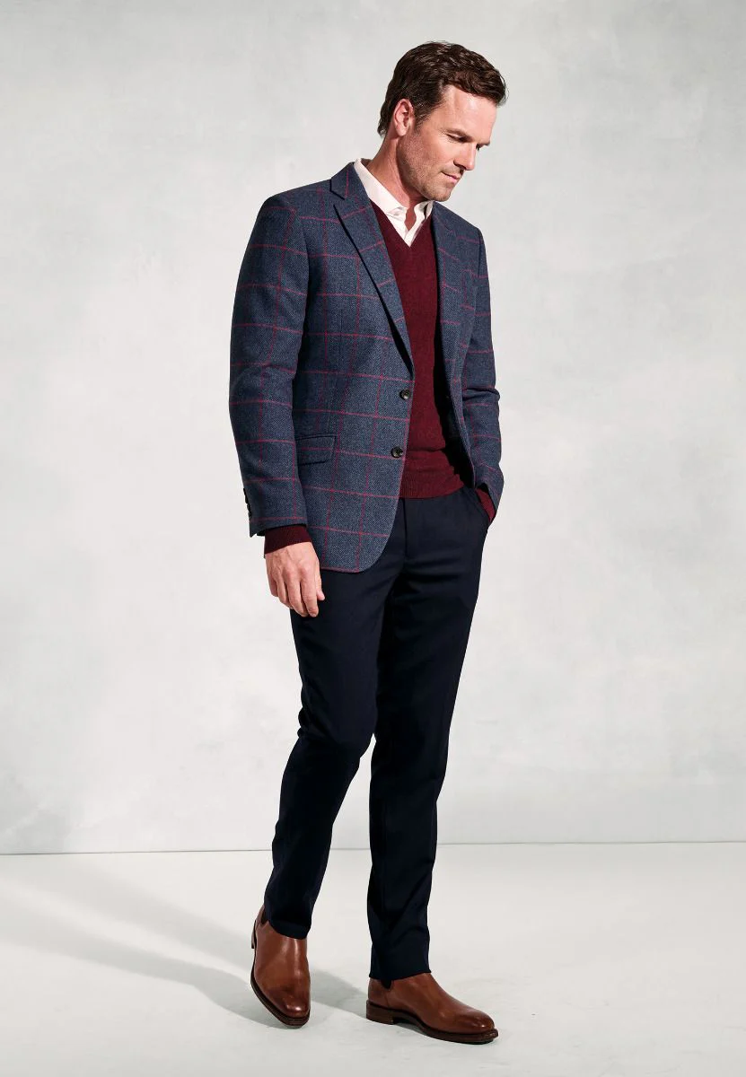 Regular Fit Edlingham Blue Check Wool Blend Jacket - Image 8