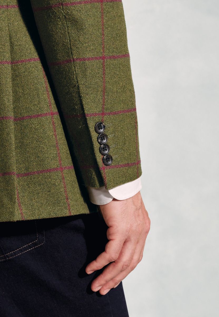 Regular Fit Edlingham Moss Check Wool Blend Jacket - Image 4
