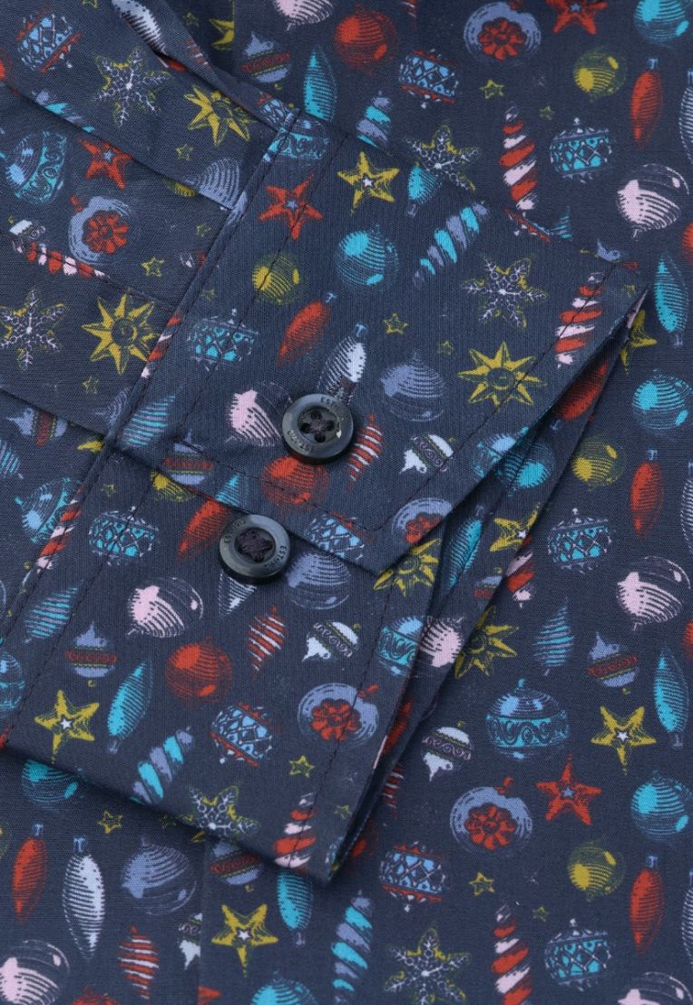 Regular Fit Navy Bauble Cotton Print Shirt - Image 5