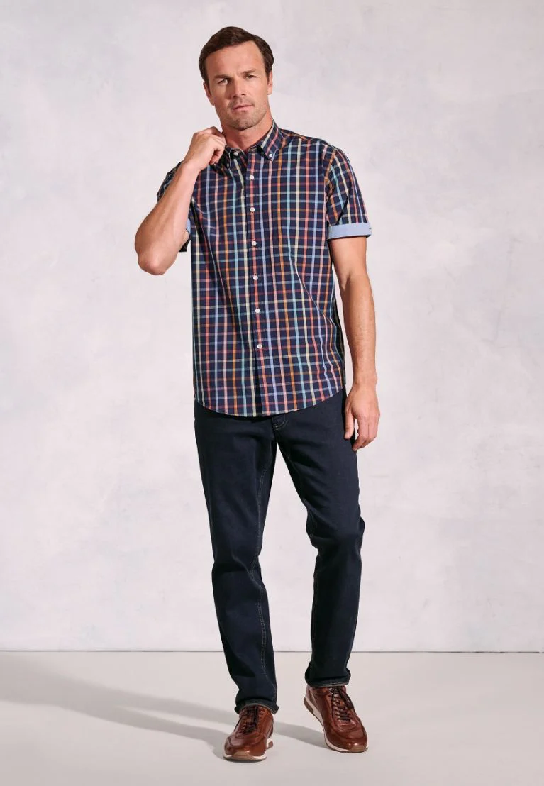 Regular Fit Navy Check 'Portofino' Short Sleeve Shirt - Image 2