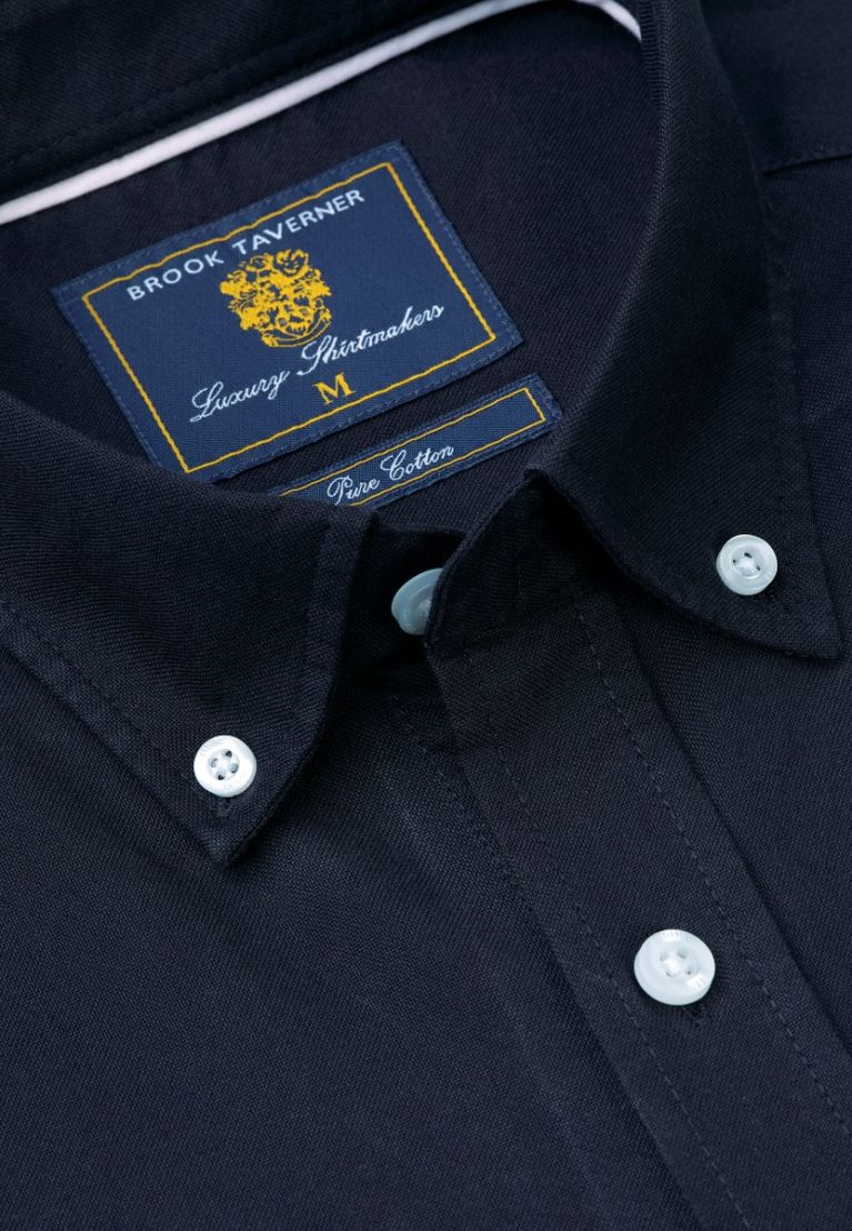 Regular Fit Navy Cotton Oxford Shirt - Image 2