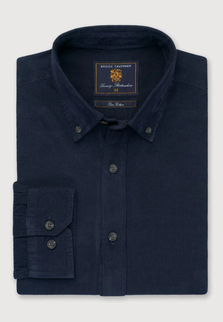 Regular Fit Navy Needlecord Cotton Shirt - Image 3
