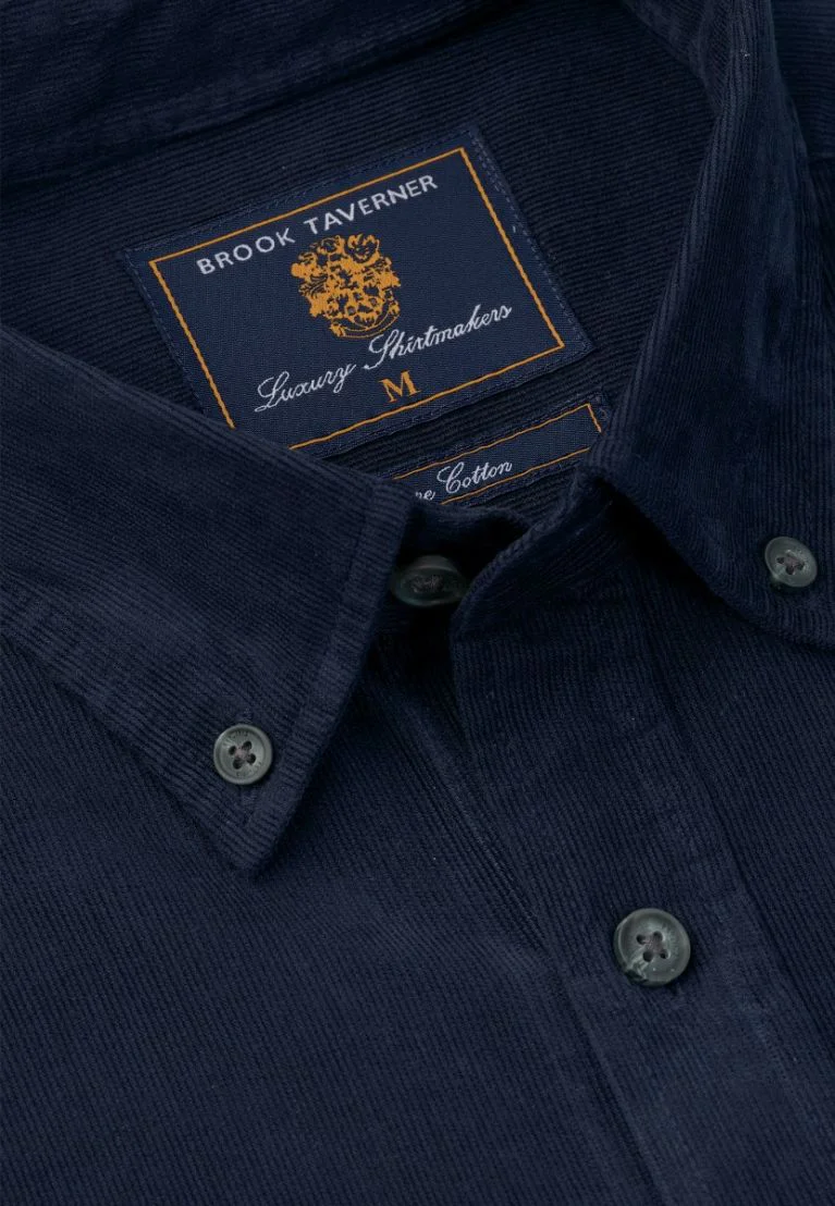 Regular Fit Navy Needlecord Cotton Shirt - Image 4