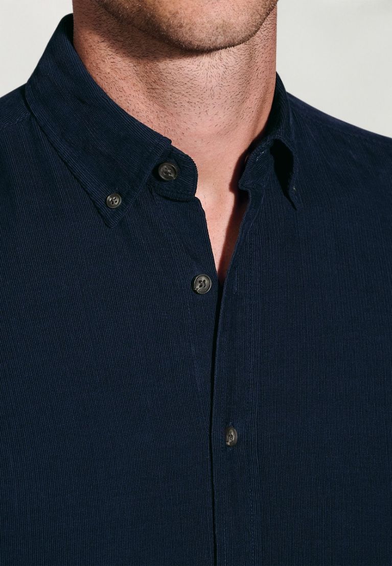 Regular Fit Navy Needlecord Cotton Shirt - Image 5