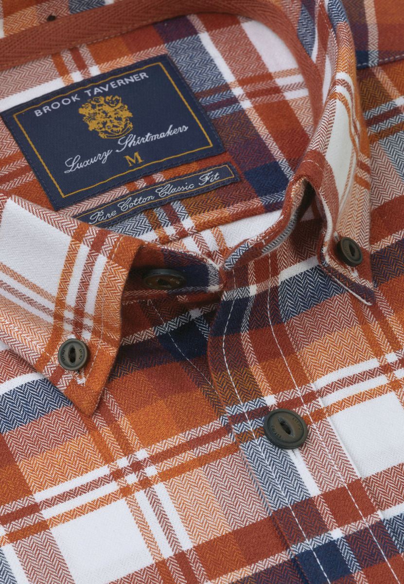 Regular Fit Rust Jaspe Check Cotton Shirt - Image 3